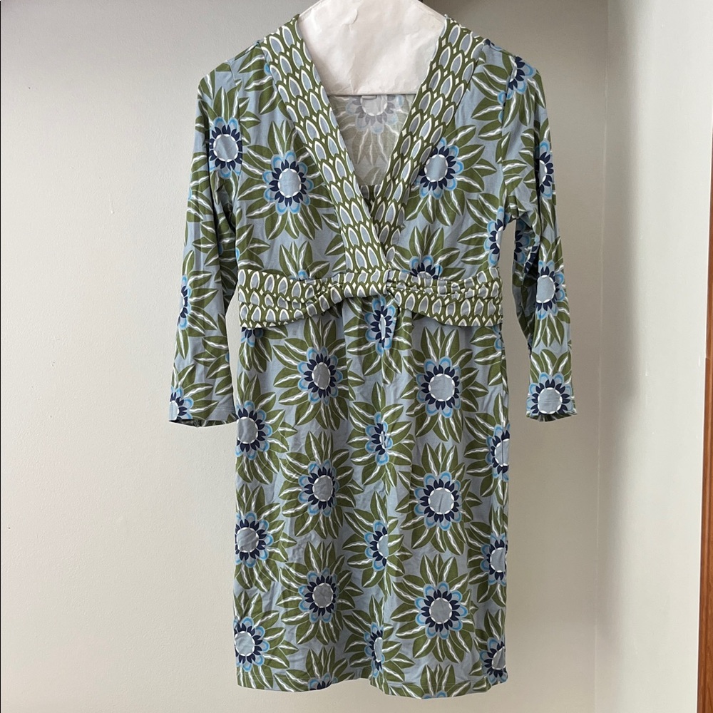 Boden Green and Blue Floral Long Sleeve Dress